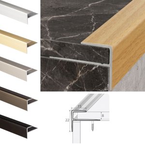 15mm x 22mm Push-In Anodised Aluminium Stair Nosing Edge Trim For 8mm Flooring