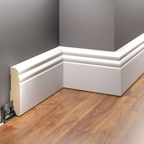 2.42m White MDF Water Resistance Skirting Board 