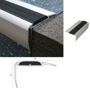 Retro Fit 2.7m x 54mm x 30mm Non Slip Stair Nosing With Black Rubber Insert