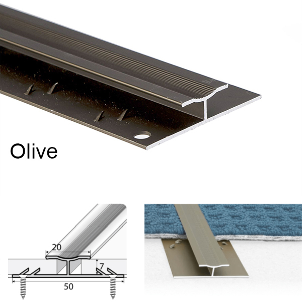 Twin Grip 20mm Wide Aluminum Carpet Profile with 18um Thick Coating 