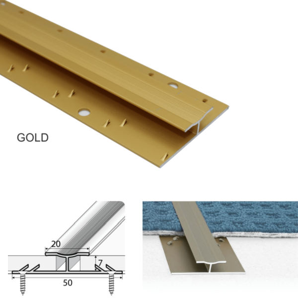 Twin Grip 20mm Wide Aluminum Carpet Profile with 18um Thick Coating 