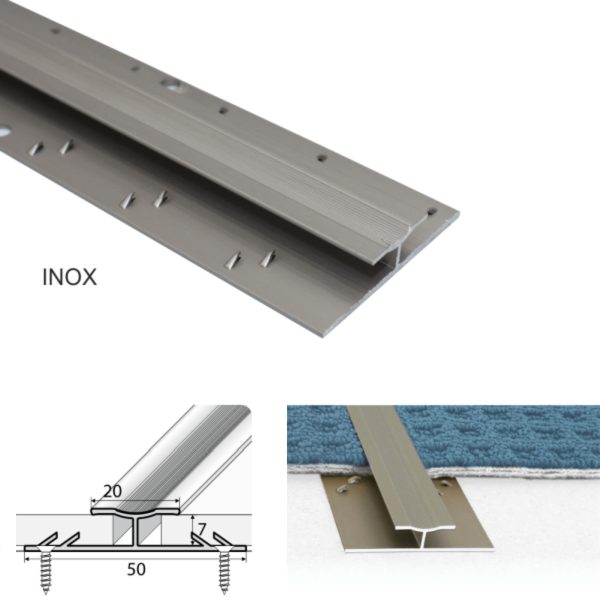 Twin Grip 20mm Wide Aluminum Carpet Profile with 18um Thick Coating 