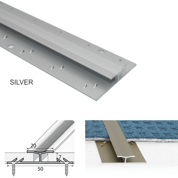Twin Grip 20mm Wide Aluminum Carpet Profile with 18um Thick Coating 