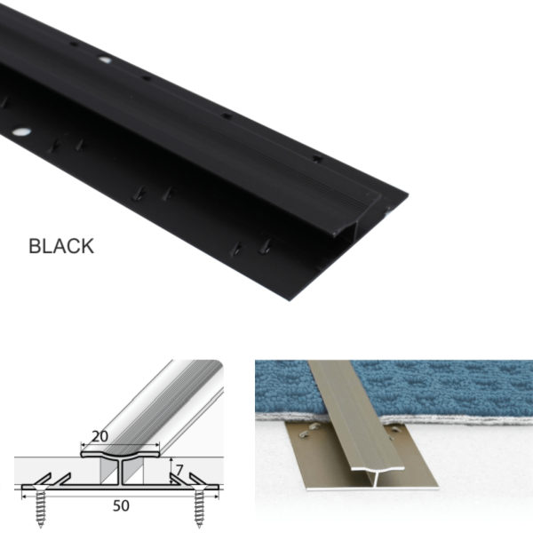 Twin Grip 20mm Wide Aluminum Carpet Profile with 18um Thick Coating 