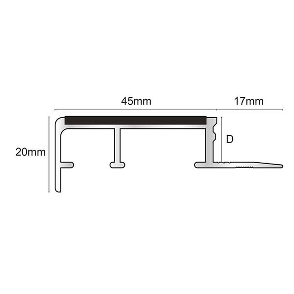 20mm x 45mm Tile-In Ceramic Stair Nosing For 10mm Flooring With PVC Insert