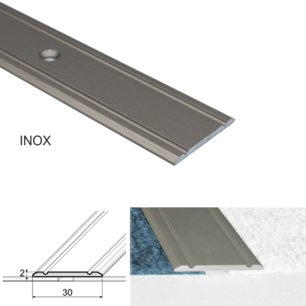 30mm Wide Aluminium Flat Threshold for Wooden, Laminate, and Carpet Vinyl Flooring with Screw Fix