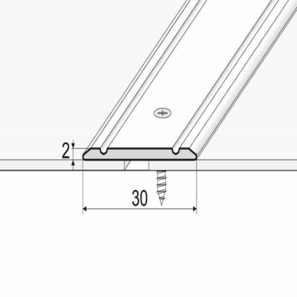 30mm Wide Aluminium Flat Threshold for Wooden, Laminate, and Carpet Vinyl Flooring with Screw Fix