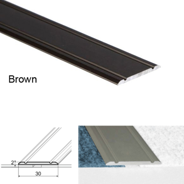 30mm Wide Aluminium Flat Threshold for Wooden, Laminate, and Carpet Vinyl Flooring with Screw Fix