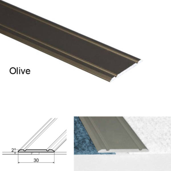 30mm Wide Aluminium Flat Threshold for Wooden, Laminate, and Carpet Vinyl Flooring with Screw Fix