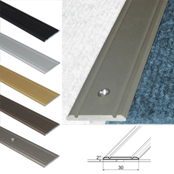 30mm Wide Aluminium Flat Threshold for Wooden, Laminate, and Carpet Vinyl Flooring with Screw Fix