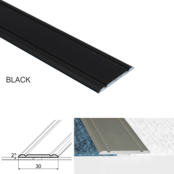  Aluminium Flat Door Threshold 30mm Self Adhesive For Wooden, Laminate, Carpet Vinyl Flooring