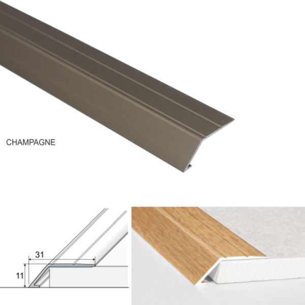 31mm Wide Aluminium Door Threshold Ramp with Self-Adhesive for 11mm High Floors