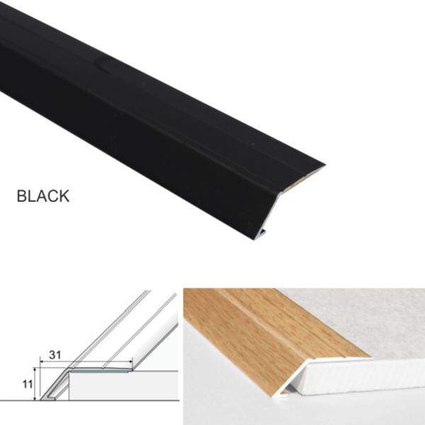 31mm Wide Aluminium Door Threshold Ramp with Self-Adhesive for 11mm High Floors
