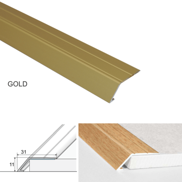 31mm Wide Aluminium Door Threshold Ramp with Self-Adhesive for 11mm High Floors