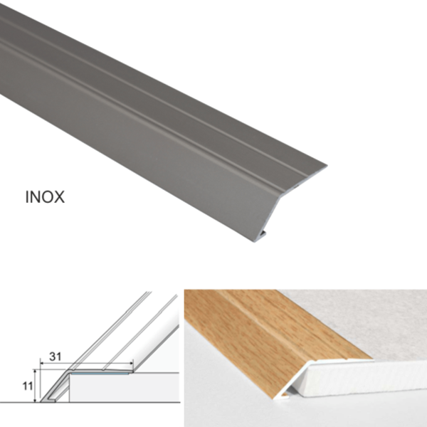 31mm Wide Aluminium Door Threshold Ramp with Self-Adhesive for 11mm High Floors