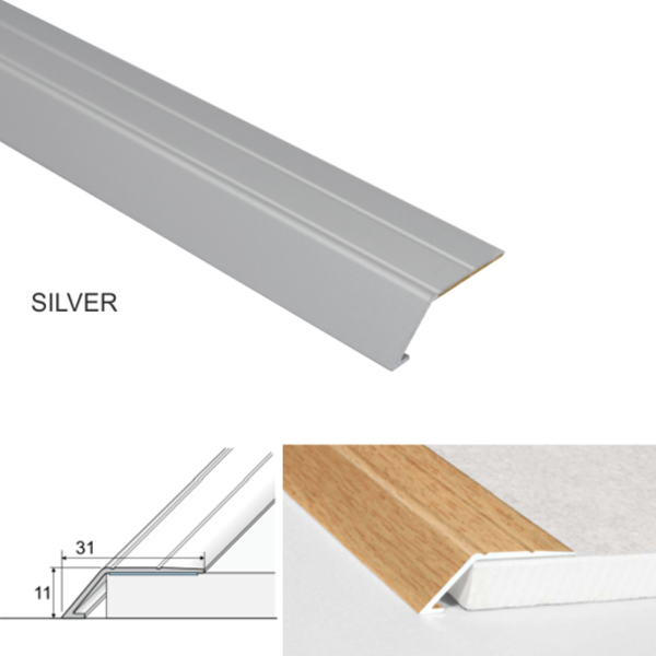 31mm Wide Aluminium Door Threshold Ramp with Self-Adhesive for 11mm High Floors