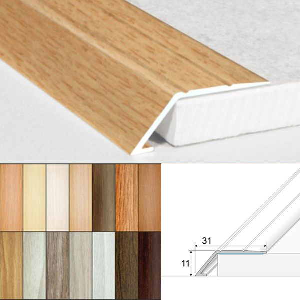 31mm Wood Finish Wide Aluminium Door Threshold Ramp Self Adhesive