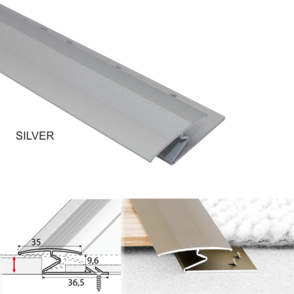 Wide Aluminium 35mm Z Profiles For Carpet-to-Wood Transition
