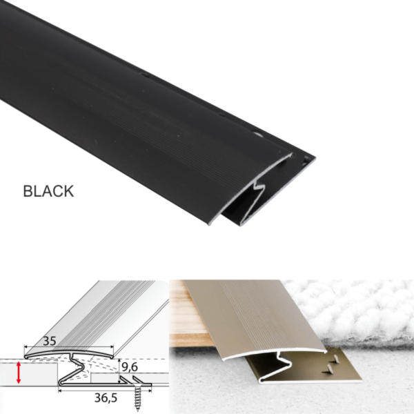 Wide Aluminium 35mm Z Profiles For Carpet-to-Wood Transition