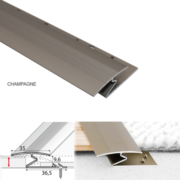 Wide Aluminium 35mm Z Profiles For Carpet-to-Wood Transition