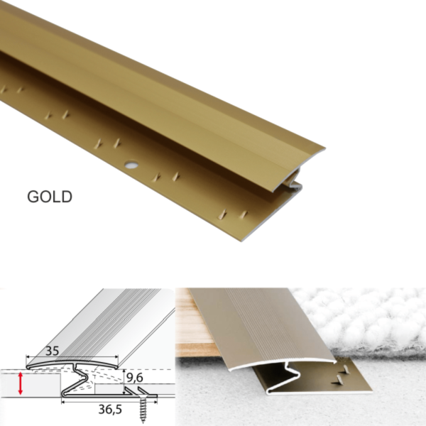 Wide Aluminium 35mm Z Profiles For Carpet-to-Wood Transition