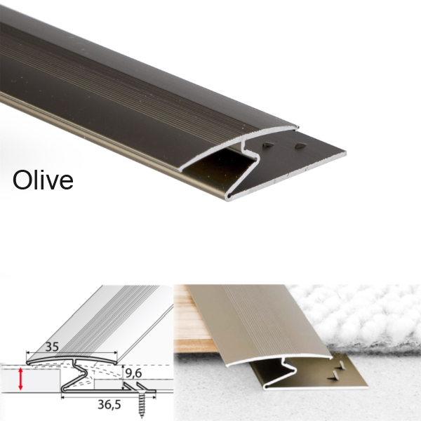 Wide Aluminium 35mm Z Profiles For Carpet-to-Wood Transition