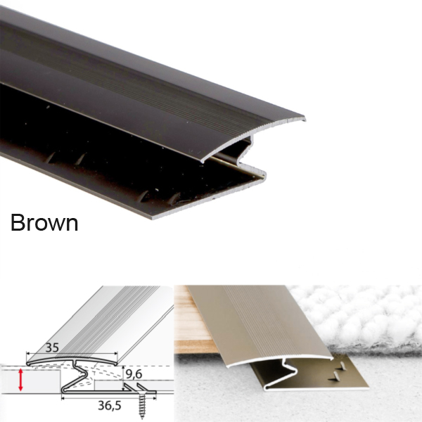 Wide Aluminium 35mm Z Profiles For Carpet-to-Wood Transition