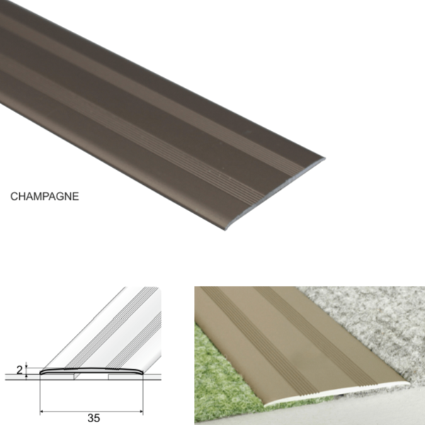 35mm Wide Self-Adhesive Flat Aluminium Floor Trim for Doorways