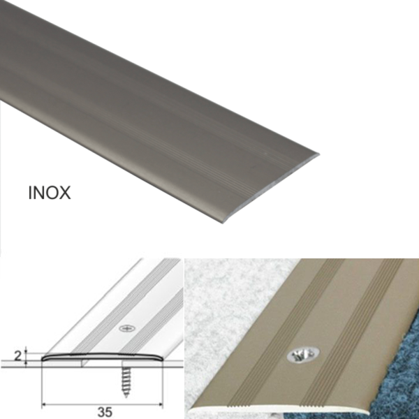 35mm Aluminium Flat Threshold with Screw Fix for Wood, Laminate, and Carpet Vinyl Flooring