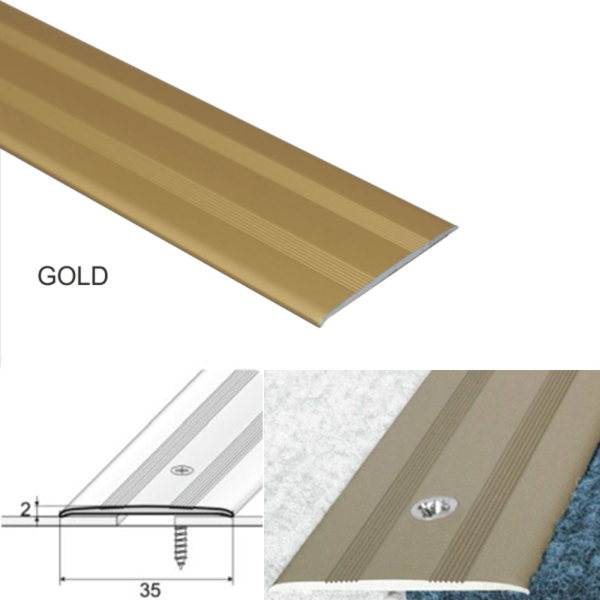 35mm Aluminium Flat Threshold with Screw Fix for Wood, Laminate, and Carpet Vinyl Flooring