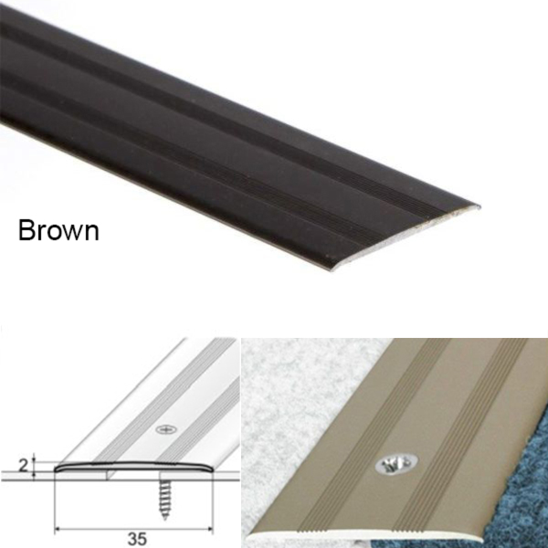 35mm Aluminium Flat Threshold with Screw Fix for Wood, Laminate, and Carpet Vinyl Flooring