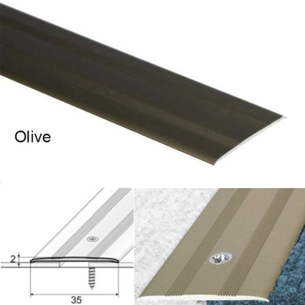 35mm Aluminium Flat Threshold with Screw Fix for Wood, Laminate, and Carpet Vinyl Flooring