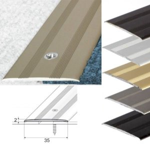 35mm Aluminium Flat Threshold with Screw Fix for Wood, Laminate, and Carpet Vinyl Flooring