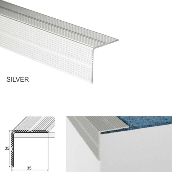 35mm x 35mm Aluminium Stair Nosing for Edge Protection Self Adhesive