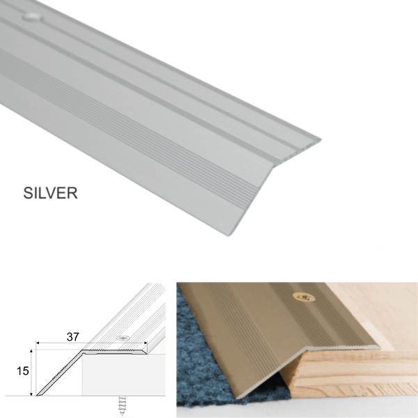 Non Slip 37mm Wide Aluminium Door Floor Trim Carpet Thresholds Ramp