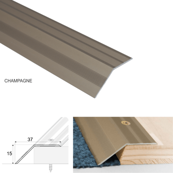 Non Slip 37mm Wide Aluminium Door Floor Trim Carpet Thresholds Ramp