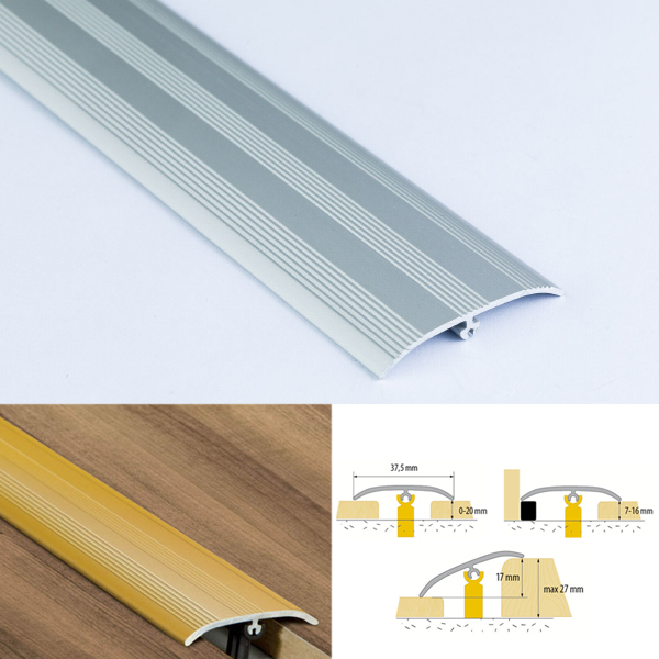 37mm Push-In Aluminium Door Bar Threshold Strip for Laminate and Tile Floors
