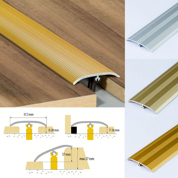 37mm Push-In Aluminium Door Bar Threshold Strip for Laminate and Tile Floors