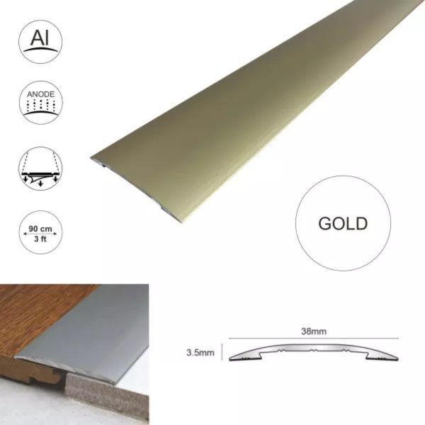 38mm Wide Self-Adhesive Euro Cover Strip for Wood, Vinyl, and Tile Floor Thresholds