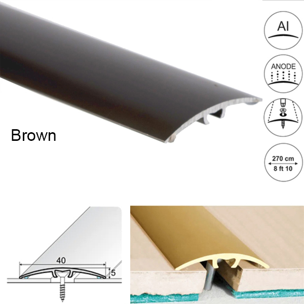 40mm Wide Aluminium Threshold for Wood, Laminate, Carpet, Vinyl, and Tile Floor Transitions