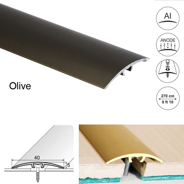 40mm Wide Aluminium Threshold for Wood, Laminate, Carpet, Vinyl, and Tile Floor Transitions