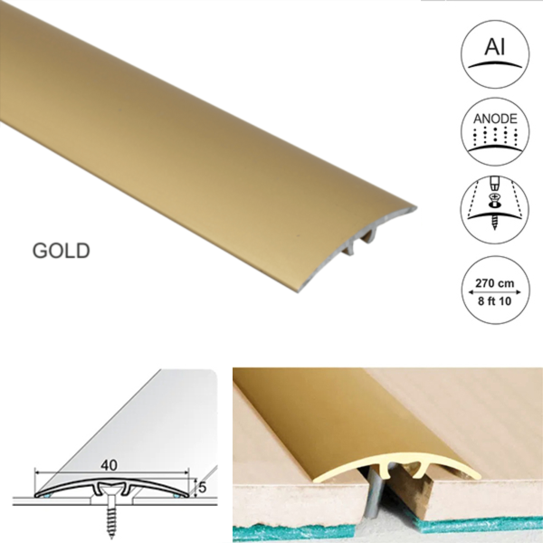 40mm Wide Aluminium Threshold for Wood, Laminate, Carpet, Vinyl, and Tile Floor Transitions