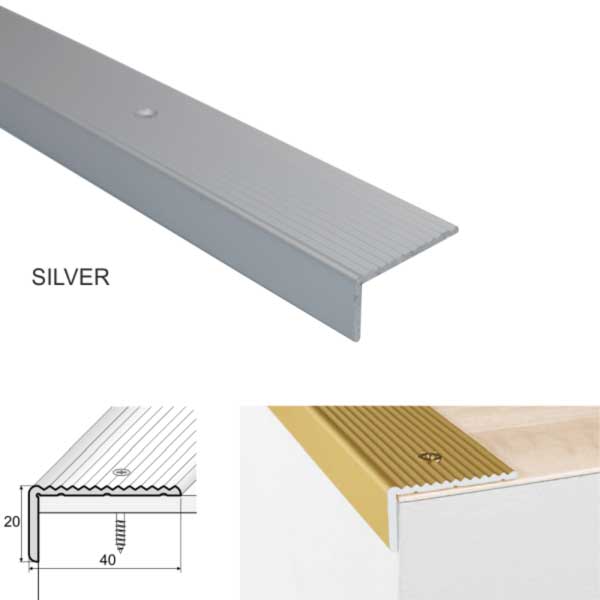 40mm x20mm Aluminum Stairs Nosing Ribbed For Stair Treads