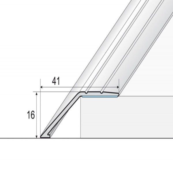 41mm Wide Aluminium Door Floor Trim in Wood Finish with 16mm Ramp for Carpet