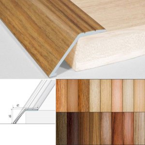 41mm Wide Aluminium Door Floor Trim in Wood Finish with 16mm Ramp for Carpet