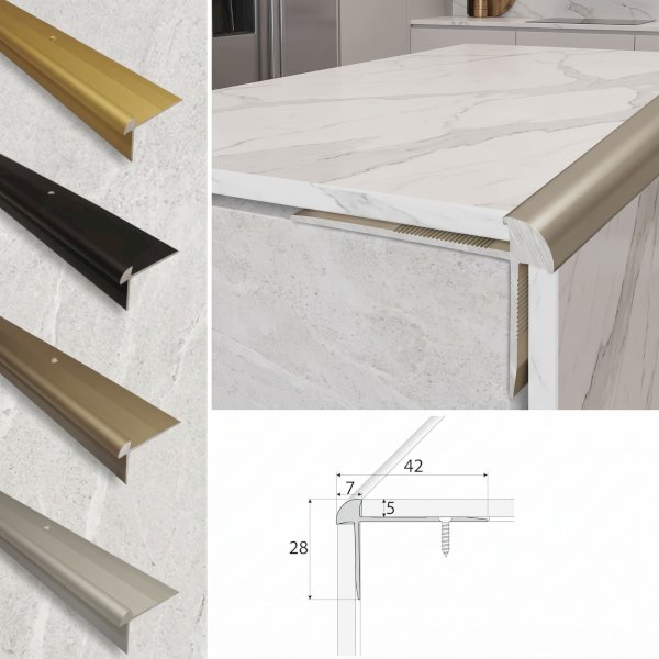 42mm x 28mm Aluminium Luxury Click Vinyl Flooring Stairs Nosing