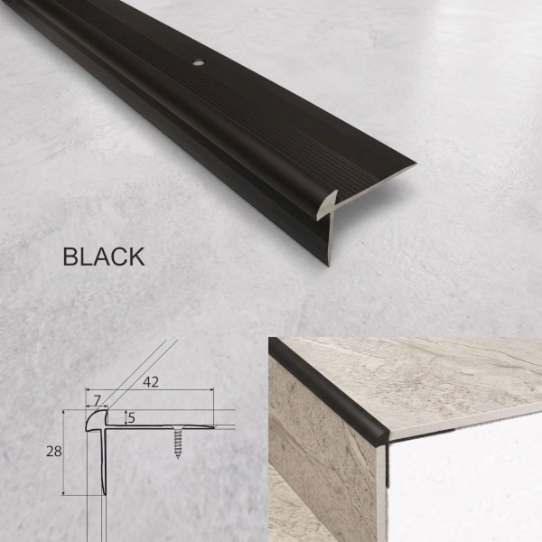 42mm x 28mm Aluminium Luxury Click Vinyl Flooring Stairs Nosing