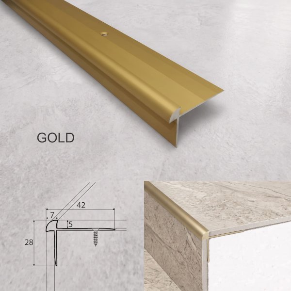 42mm x 28mm Aluminium Luxury Click Vinyl Flooring Stairs Nosing