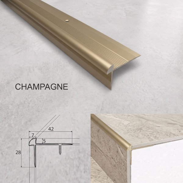 42mm x 28mm Aluminium Luxury Click Vinyl Flooring Stairs Nosing