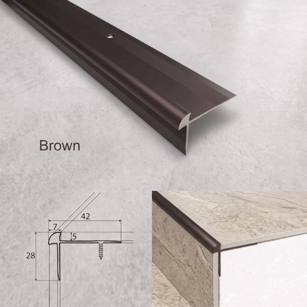 42mm x 28mm Aluminium Luxury Click Vinyl Flooring Stairs Nosing